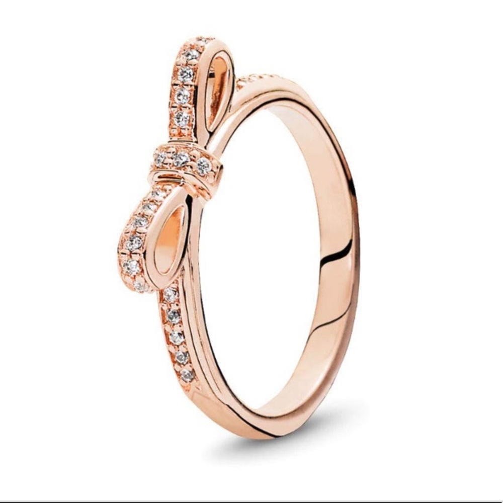 Pandora Classic Ring Bow Sparkling Gold Sz 5 CZ